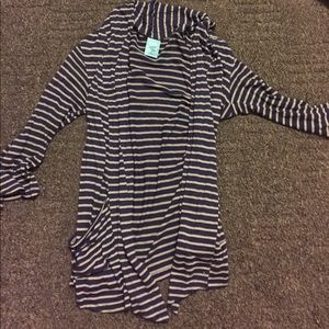 Blue and gray cardigan.