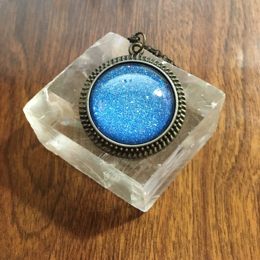 Gorgeous handmade blue sparkly pendant