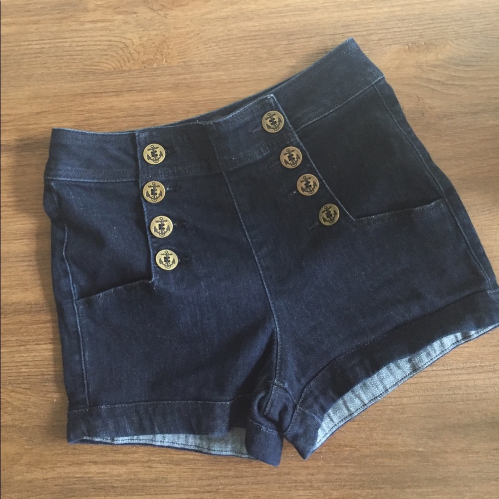 Express high waisted dark wash denim shorts