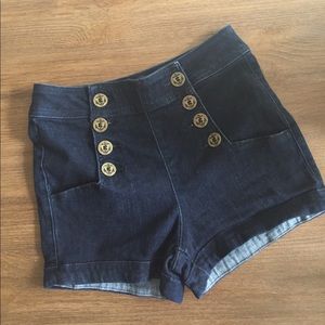 Express high waisted dark wash denim shorts
