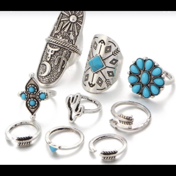 ✨MIDI chic set boho knuckle ring set silver tone - Picture 2 of 2