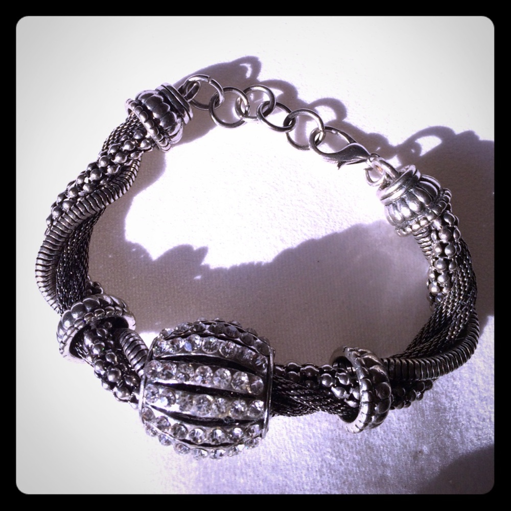 Large silver and rhinestone bobble bracelet