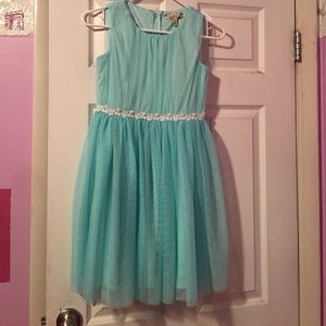 Beautiful aqua dress with white lace around waist