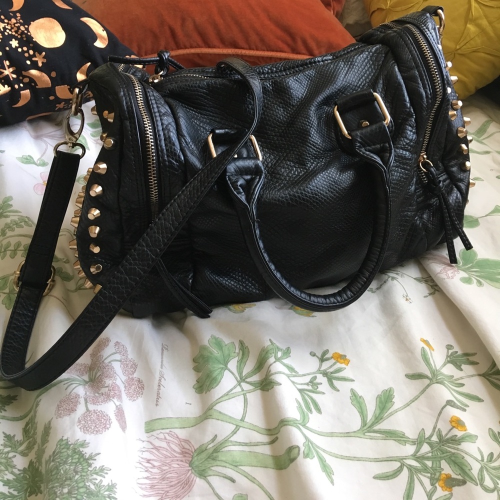 Black gold studded handbag