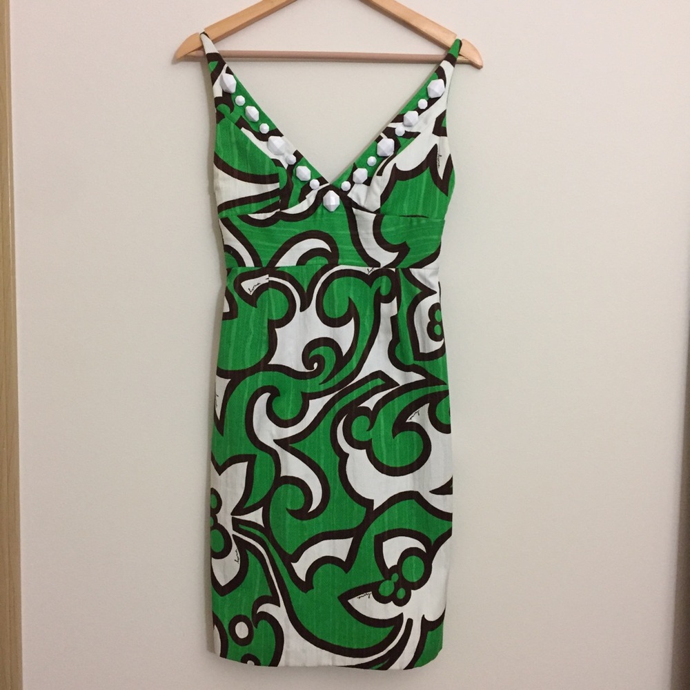 Milly Green and White Embellished Neckline Dress