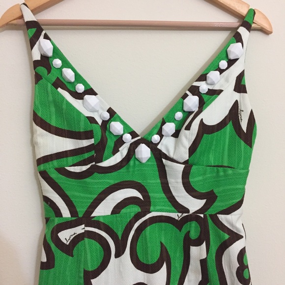 Milly Green and White Embellished Neckline Dress - Picture 2 of 7
