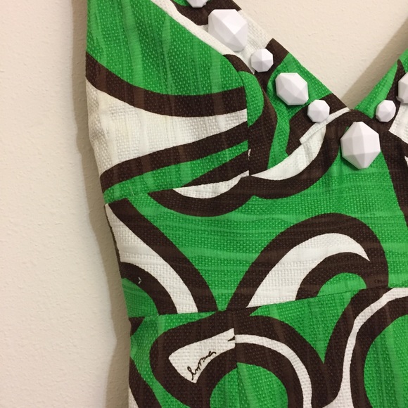 Milly Green and White Embellished Neckline Dress - Picture 4 of 7