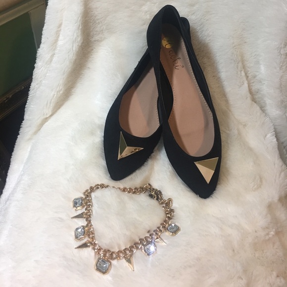 Machi Shoes - Black Ballet Flats with Gold Accents 8