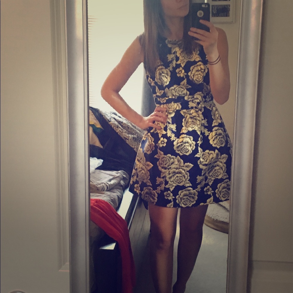Arc & Co. Cobalt blue, tan and gold mini dress S