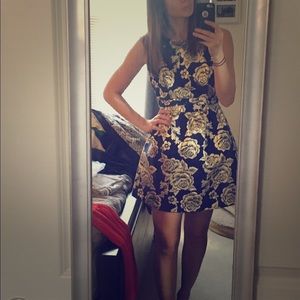 Arc & Co. Cobalt blue, tan and gold mini dress S