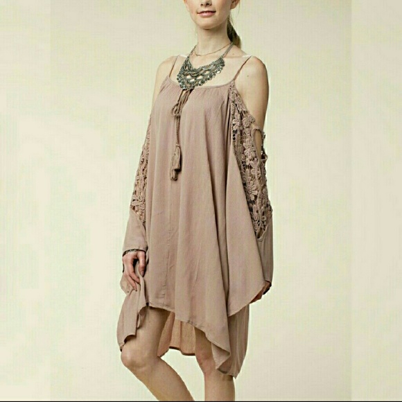 💋Mauve Crocheted Cold-shoulder dress - Picture 2 of 5