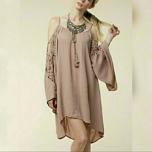 💋Mauve Crocheted Cold-shoulder dress - Picture 3 of 5