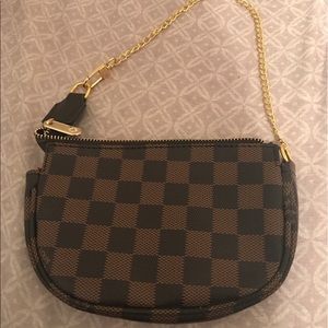 NWOT Small brown checkered wristlet