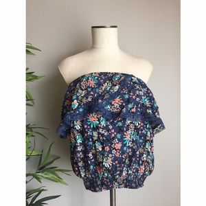 Kirra - Floral Strapless Top - Blue - Size L