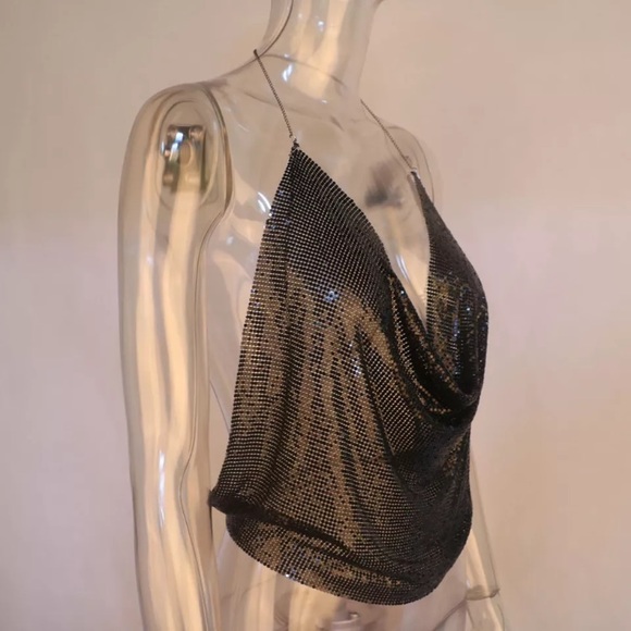 NEW festival mesh metal drape chain disco sexy top - Picture 2 of 5