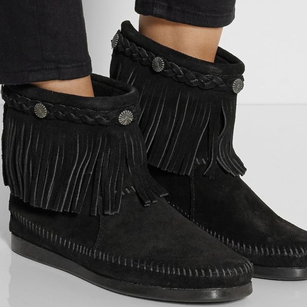 Minnetonka Leather Ankle Fringe Moccasins