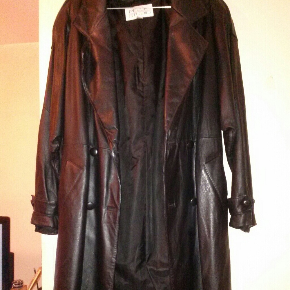**DONATED**Full length Black Leather Coat 4P