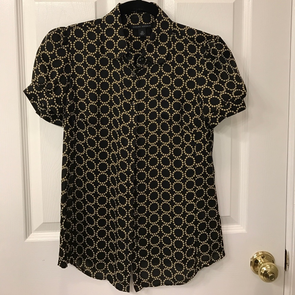 Black / gold silk banana republic button down top