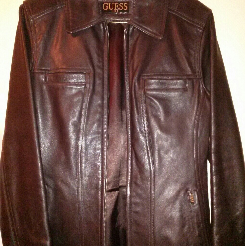 **DONATED**Guess brown leather jacket Small