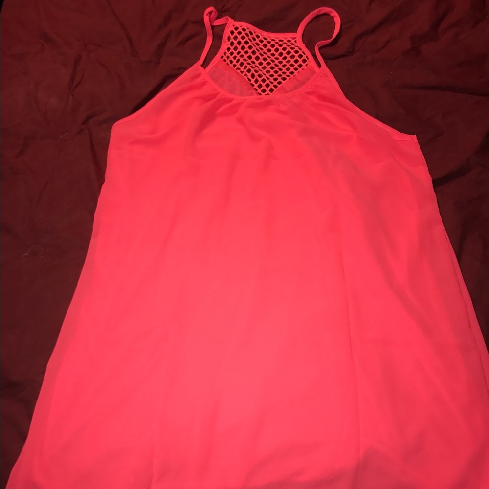 Very bright neon coral chiffon sun dress