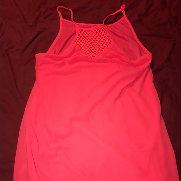 Very bright neon coral chiffon sun dress - Picture 2 of 3