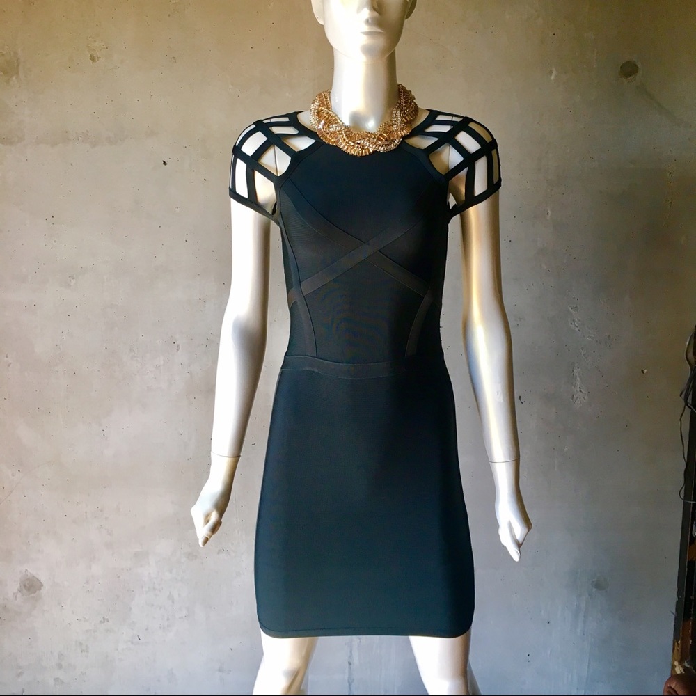 NWT Bebe Bandage Bodycon Dress, Dark Olive, XS