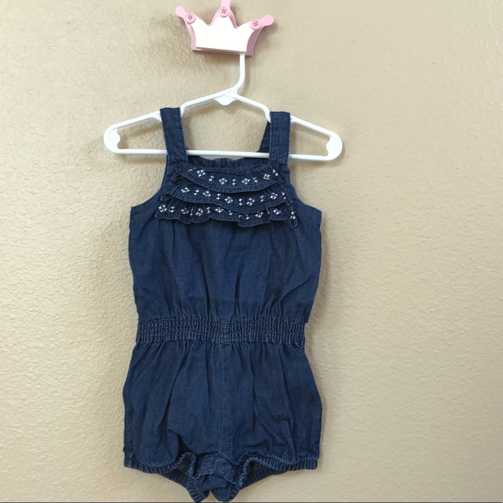 Dark denim romper.