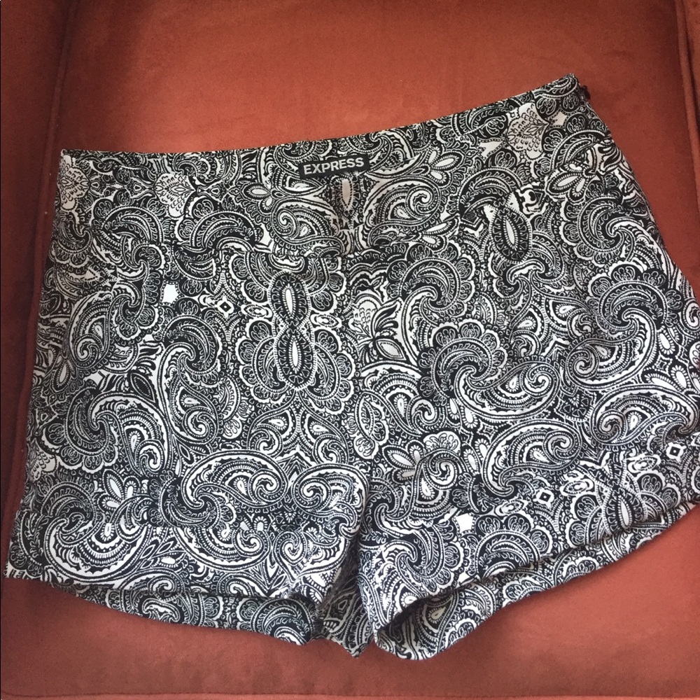 Express black and white paisley dress shorts