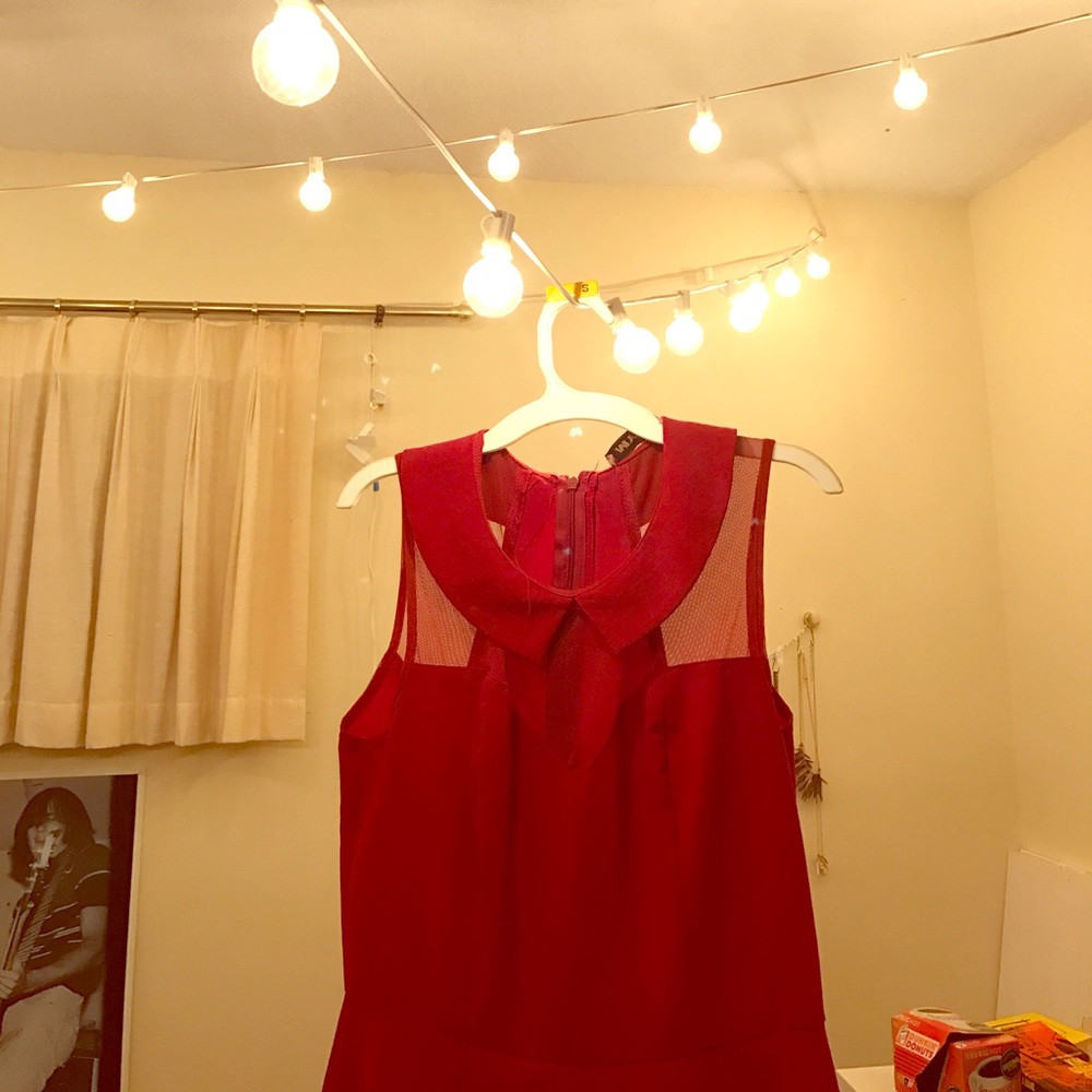 Retro red collared flare dress