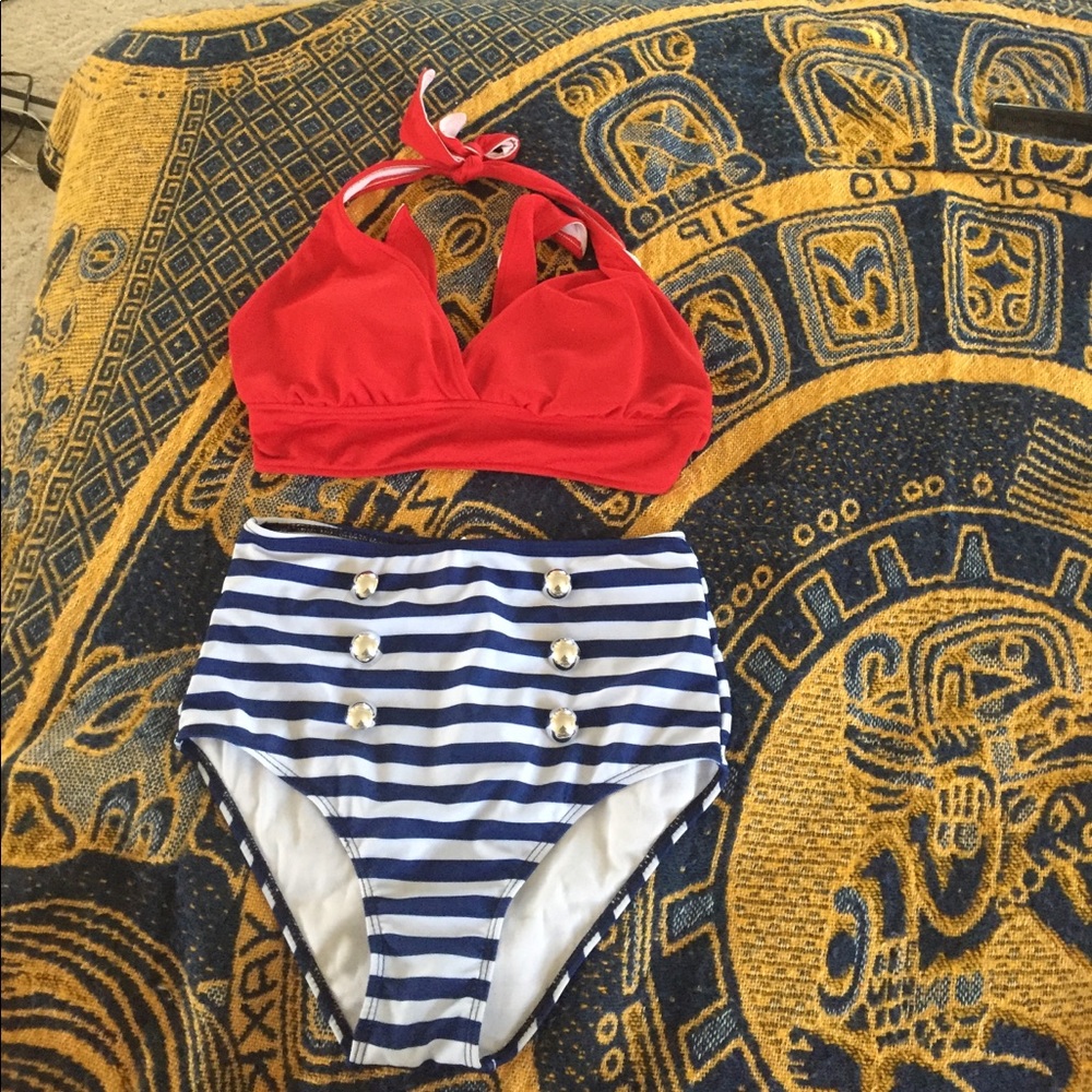 Two piece bathing suit.