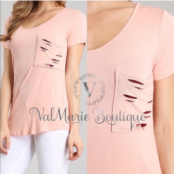 Peach Destroyed Pocket Tshirt - Picture 2 of 2