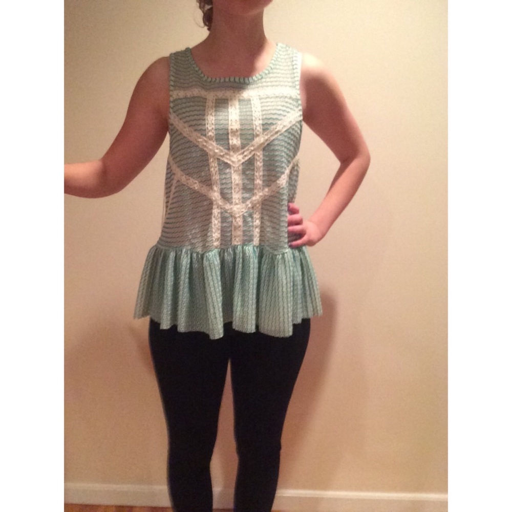 Free People Striped Lace Crochet Peplum Tank Top