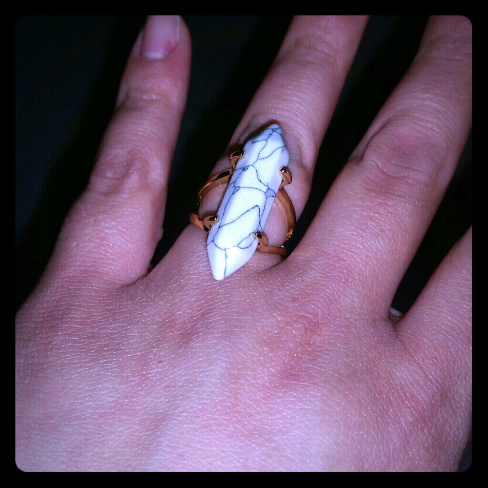 White Turquoise Gold Plated Ring Size 8