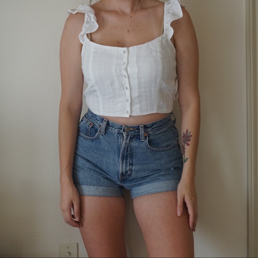 Ruffled White Crop Top