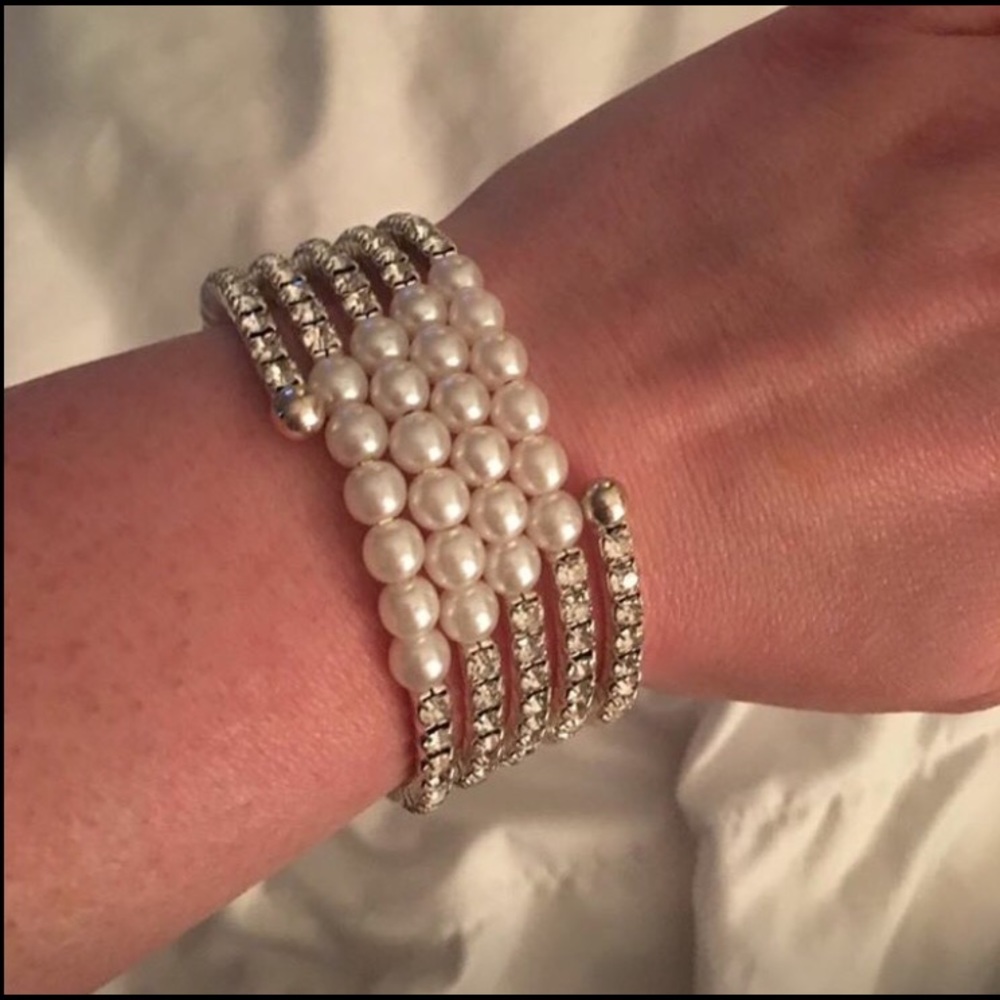 Pearl and Rhinestone Wrap Bracelet