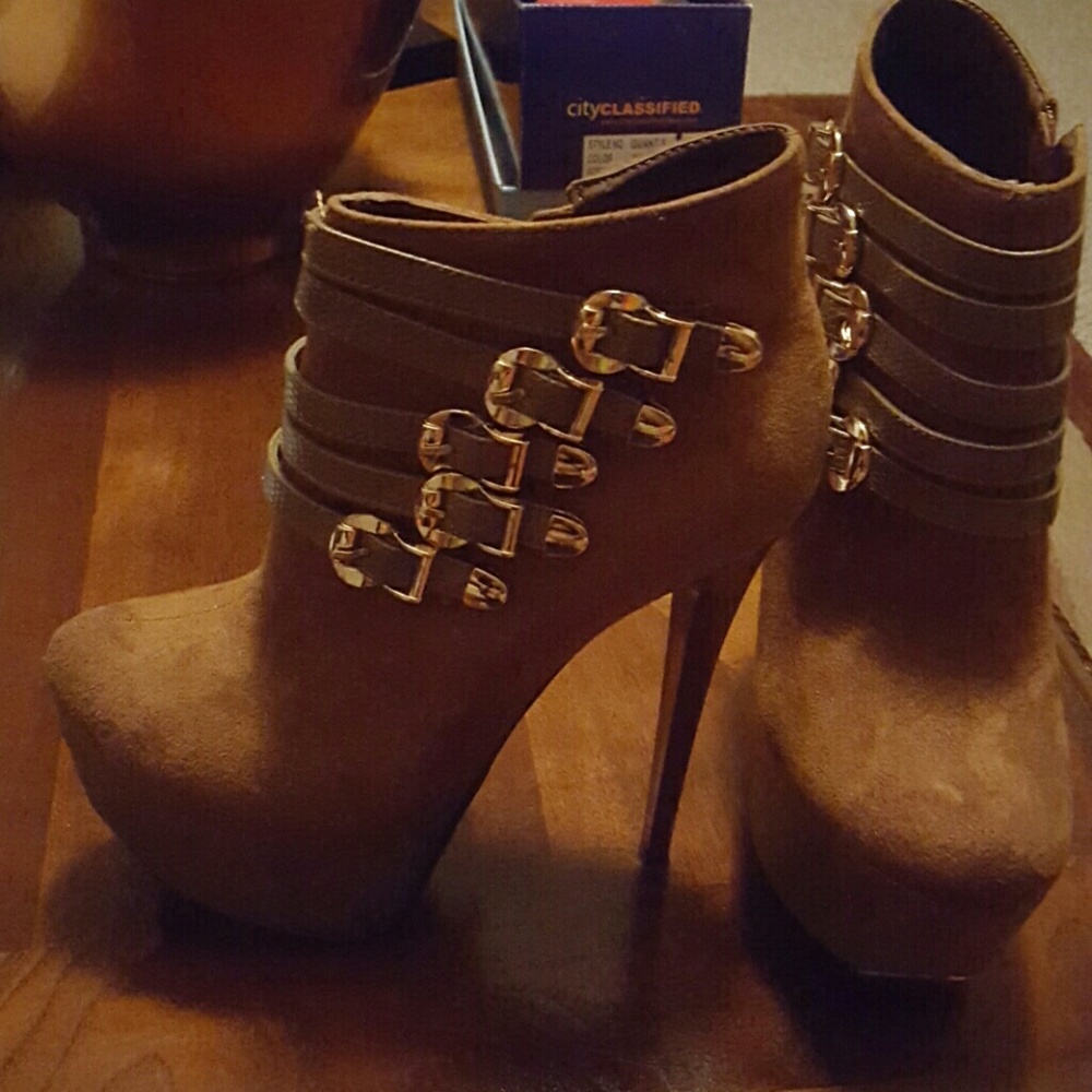 Tan platform booties