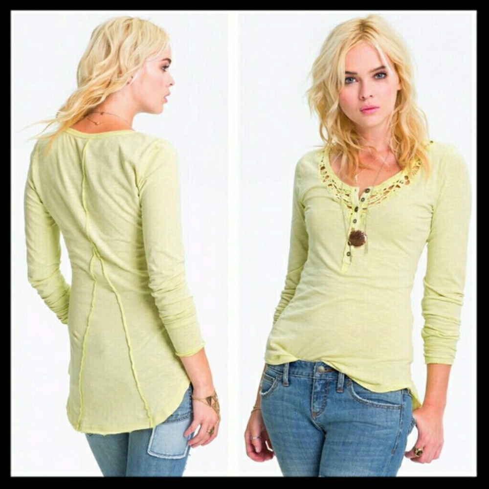 Free People Legacy Crochet Neck Henley top