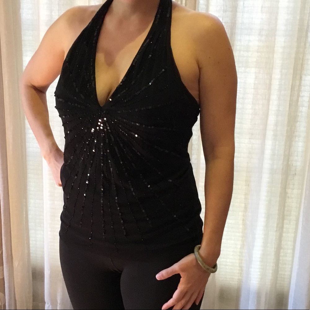 BCBG halter top, beaded/sequin details. Sz XL