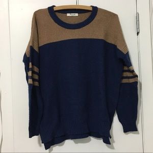 Madewell Navy and Brown Colorblock Sweater