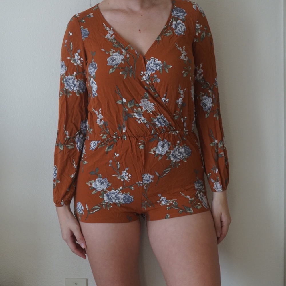 Burnt orange floral romper