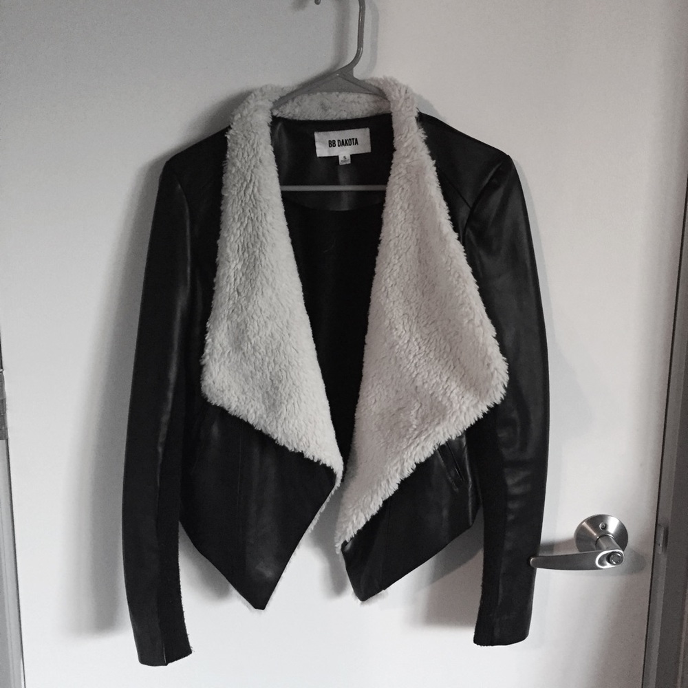 Sherpa drape vegan leather jacket