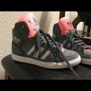 Grey & Pink Adidas High Tops