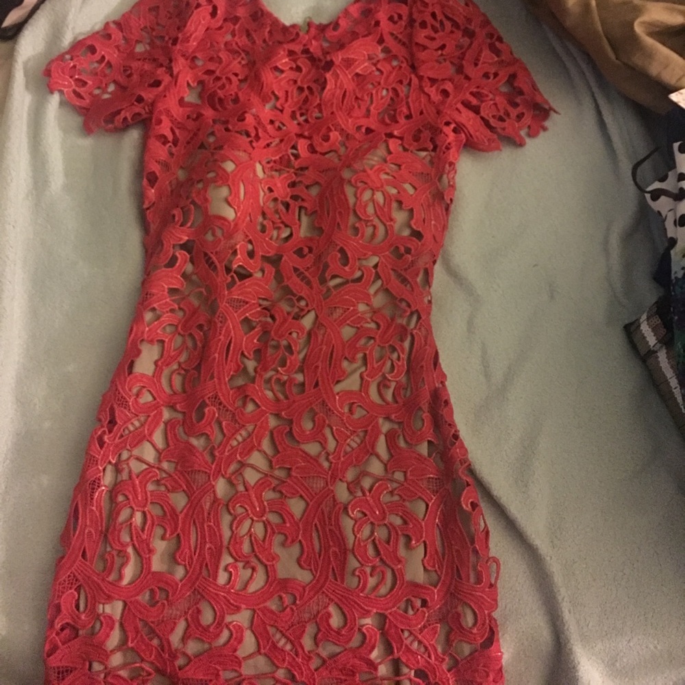 Red Lace Dress with Beige lining