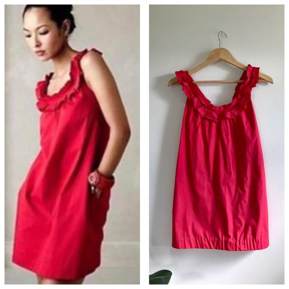 Anthropologie Fei Red Ruffle Strap Dress