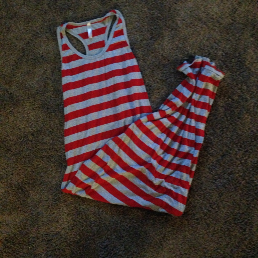 Red and Grey Striped Maxi Dress
