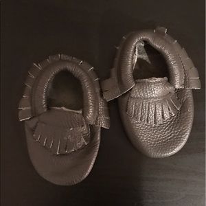 Grey Leather Baby Moccasins