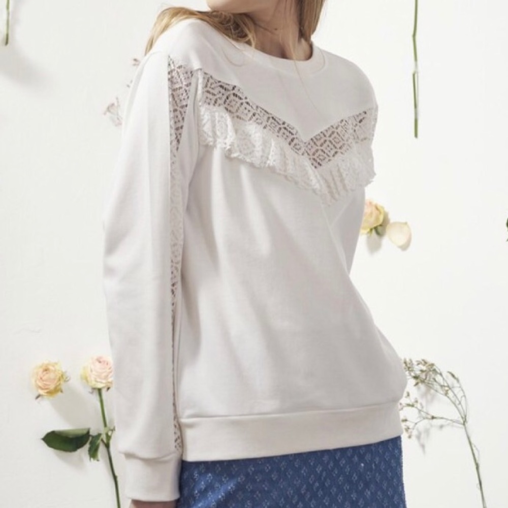 White sweater with lace detailing NWT