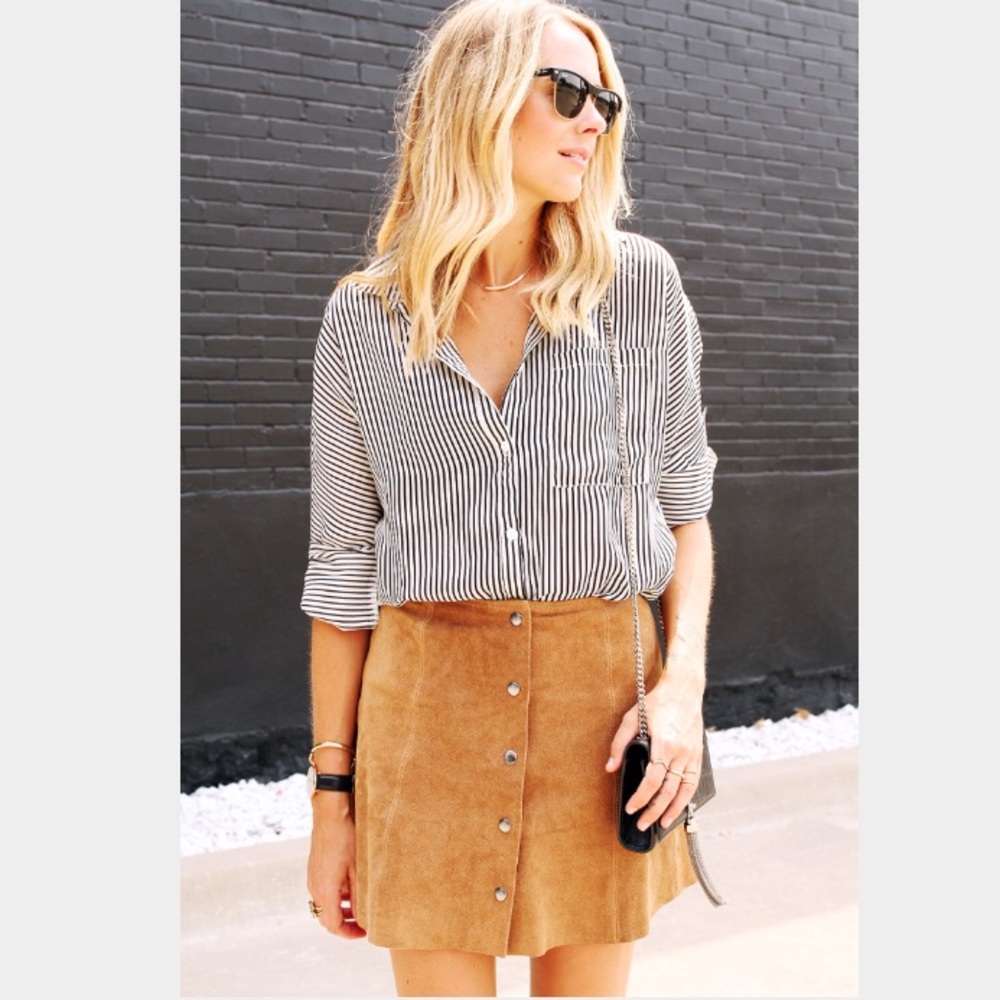 Tan Suede Button Skirt