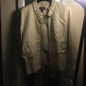 BEBE leather motto jacket