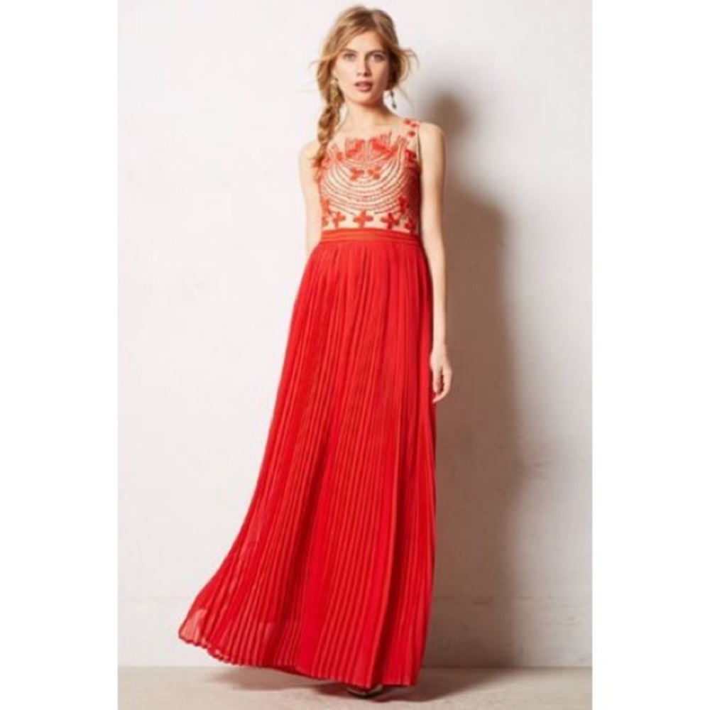 Anthropologie Rina Dhaka Red Maxi Dress